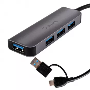 WINX CONNECT Simple USB/Type-C centrmezgls, 3x USB-A 5Gbps + USB-C PD 100W, Space Grey