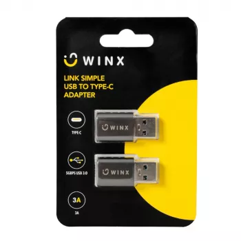 WINX LINK Simple USB–Type-C adapteru komplekts (2 gab.) – USB-A vīrietis uz USB-C sieviete, 5Gbps, 15W, Space Grey