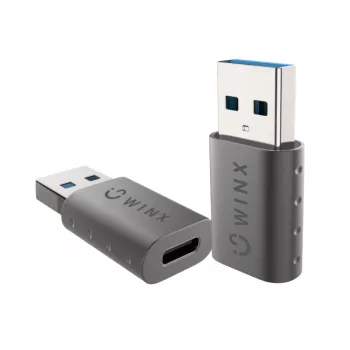 WINX LINK Simple USB–Type-C adapteru komplekts (2 gab.) – USB-A vīrietis uz USB-C sieviete, 5Gbps, 15W, Space Grey