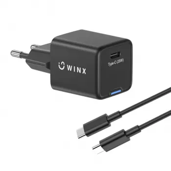 WINX POWER Essential Type-C 20W GaN sienas lādētājs - balts