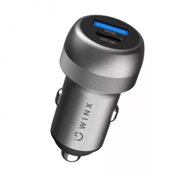 WINX POWER Fast 89W auto lādētājs - USB-C PD 67W + USB-A QC 18W, melns