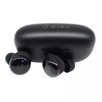 WINX VIBE Active 2 TWS austiņas – bezvadu Bluetooth 5.3 austiņas ar uzlādes futrāli, IPX4 ūdensizturība, ENC mikrofons, skārienvadība, zema latentuma spēļu režīms, 24 stundu kopējais darbības laiks, melna