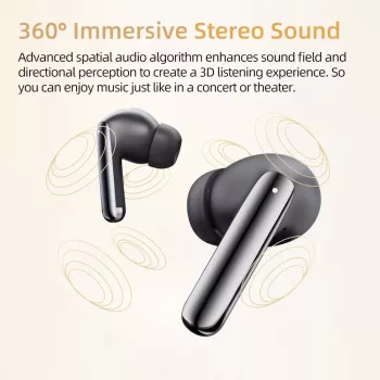 WINX VIBE More Adaptive ANC Earpods — bezvadu austiņas ar Bluetooth 5.3, Dual-Mic ENC, Gaming Mode, IPX4, USB-C uzlādes futrāli, 30h kopējais darbības laiks, melnas