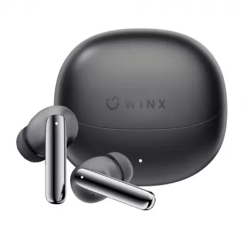 WINX VIBE More Adaptive ANC Earpods — bezvadu austiņas ar Bluetooth 5.3, Dual-Mic ENC, Gaming Mode, IPX4, USB-C uzlādes futrāli, 30h kopējais darbības laiks, melnas