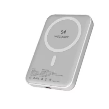 Wozinsky 10 000 mAh magnētiskā power bank baltā krāsā