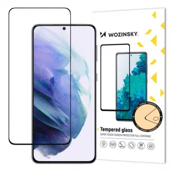 Wozinsky Super Durable Full Glue Tempered Glass Full Screen Protector ar Rāmi, Draudzīgs Maciņam Samsung Galaxy S22 Melns