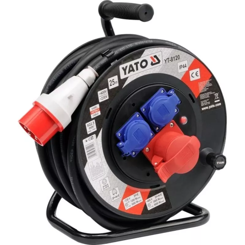 Yato YT-8120 kabeļa tītis ar 3 ligzdām, 25 m