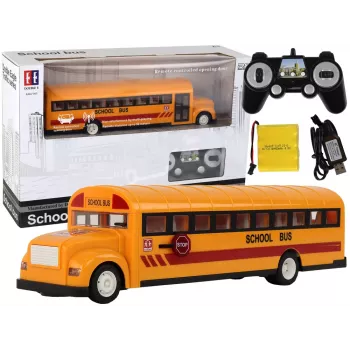 Dzeltenais skolas autobuss ar tālvadību un atveramām durvīm 4690 Lean Toys
