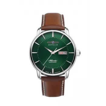 Zeppelin Atlantic 84664 Automātiskais pulkstenis, 40 mm, melns ciparnīcas, brūna ādas siksna