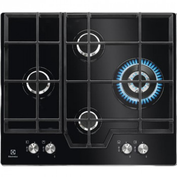Electrolux KGG6456K 60 cm iebūvējama gāzes plīts virsma ar 4 degļiem, melns stikls