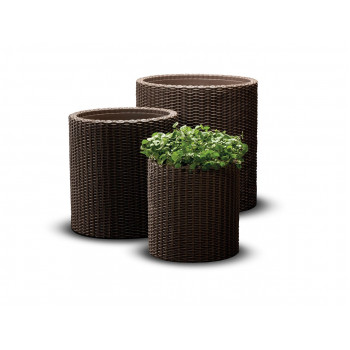 KETER Cylinder Planters puķu podu komplekts S+M+L, brūns