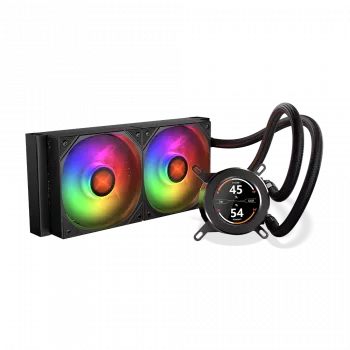 KRUX HydroGlance 240 ARGB LCD — 240 mm AIO šķidruma dzesētājs ar ARGB apgaismojumu un LCD displeju