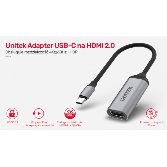 Adaoter USB-C - HDMI 2.0 ; 4K 60Hz; M/f; V1420A Adaoter USB-C - HDMI 2.0 ; 4K 60Hz; M/f; V1420A