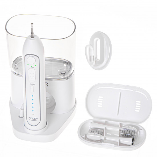Adler | 2-in-1 Water Flossing Sonic Brush | AD 2180w | Rechargeable | For adults | Number of brush heads included 2 | Number of teeth brushing modes 1 | White Adler | 2-in-1 Water Flossing Sonic Brush | AD 2180w | Rechargeable | For adults | Number of brush heads included 2 | Number of teeth brushing modes 1 | White