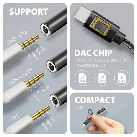 ADA-HC External USB-C Sound Card 32bit DAC 3.5mm (F) connector, 384kHz ADA-HC External USB-C Sound Card 32bit DAC 3.5mm (F) connector, 384kHz
