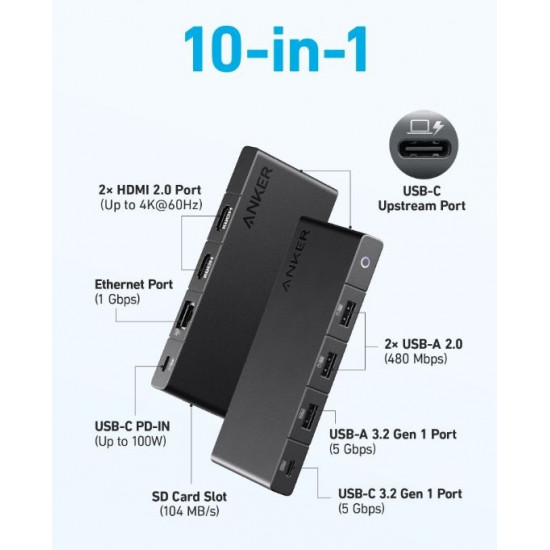 364 USB-C Dual Display 10-in-1 2x4K HDMI Eth black Hub