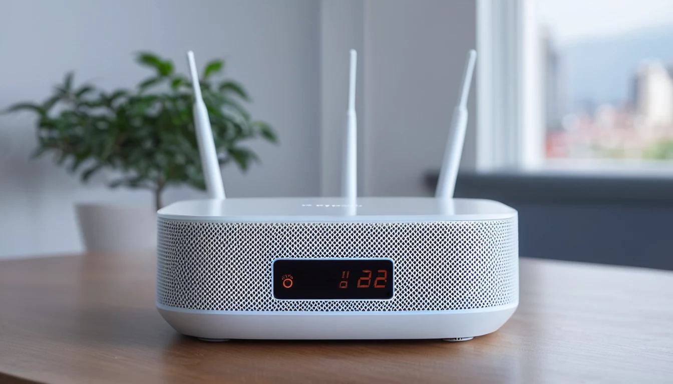 Viens Wi-Fi maršrutētājs uz galda mājas darba vietā