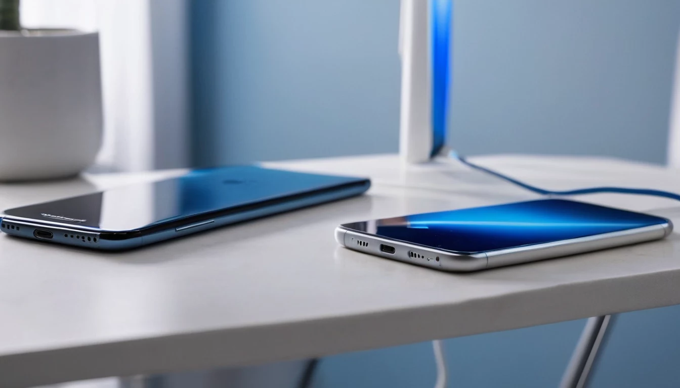 Tālrunis un klēpjdators, ko uzlādē no USB-C lādētāja