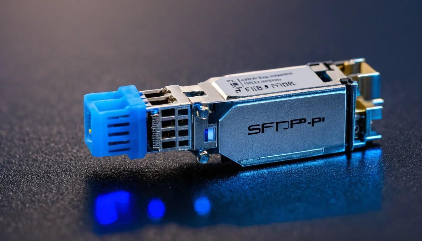 SFP optiskās šķiedras raiduztvērēja moduļa tuvplāns