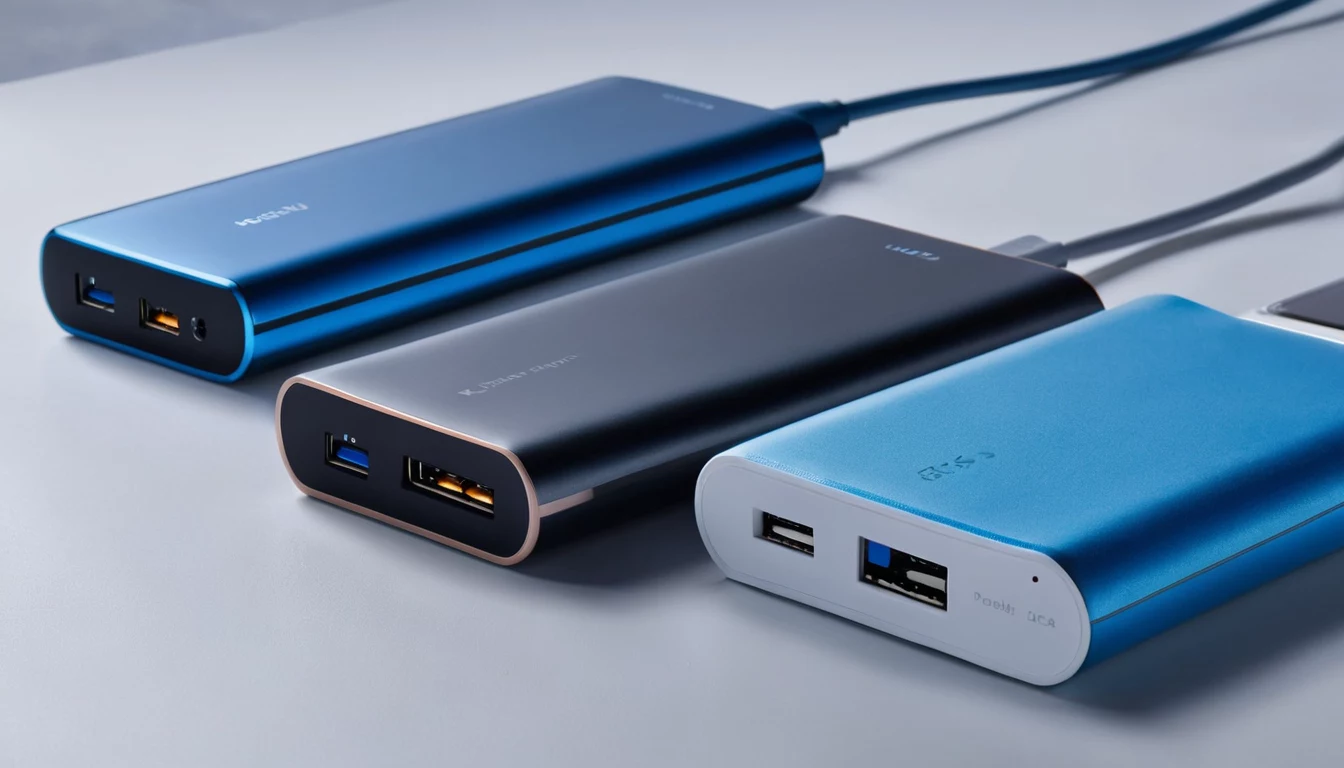 Dažādu ietilpību ārējie akumulatori ar USB-C un USB-A portiem