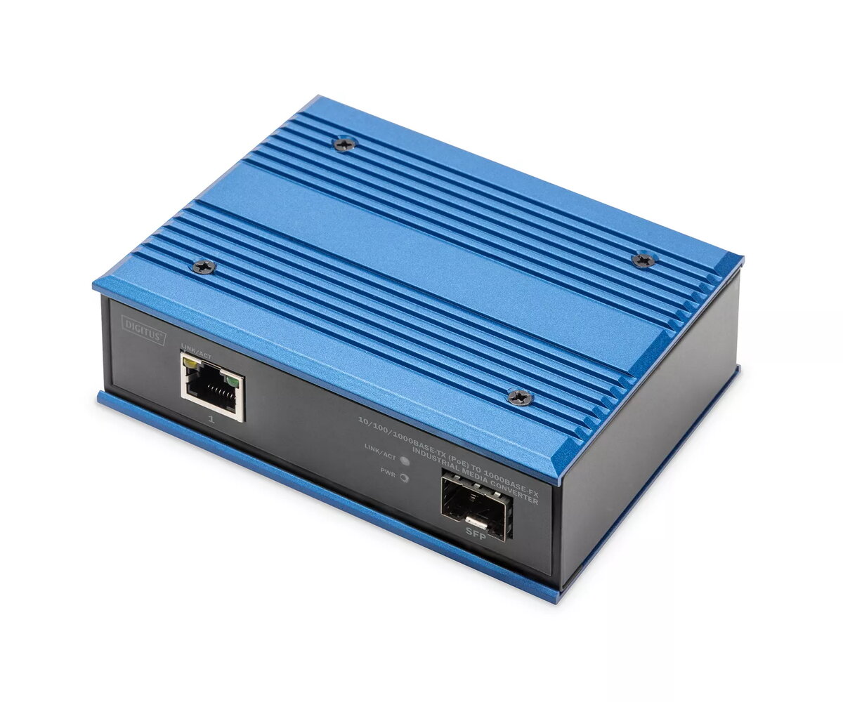 DIGITUS 10/100/1000Base-TX (PoE) to 1000Base-FX Industrial