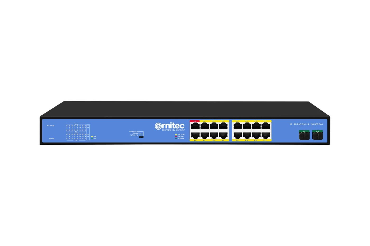 ERNITEC neparvaldāms PoE slēdzis ELECTRA-U16-1GB, 16