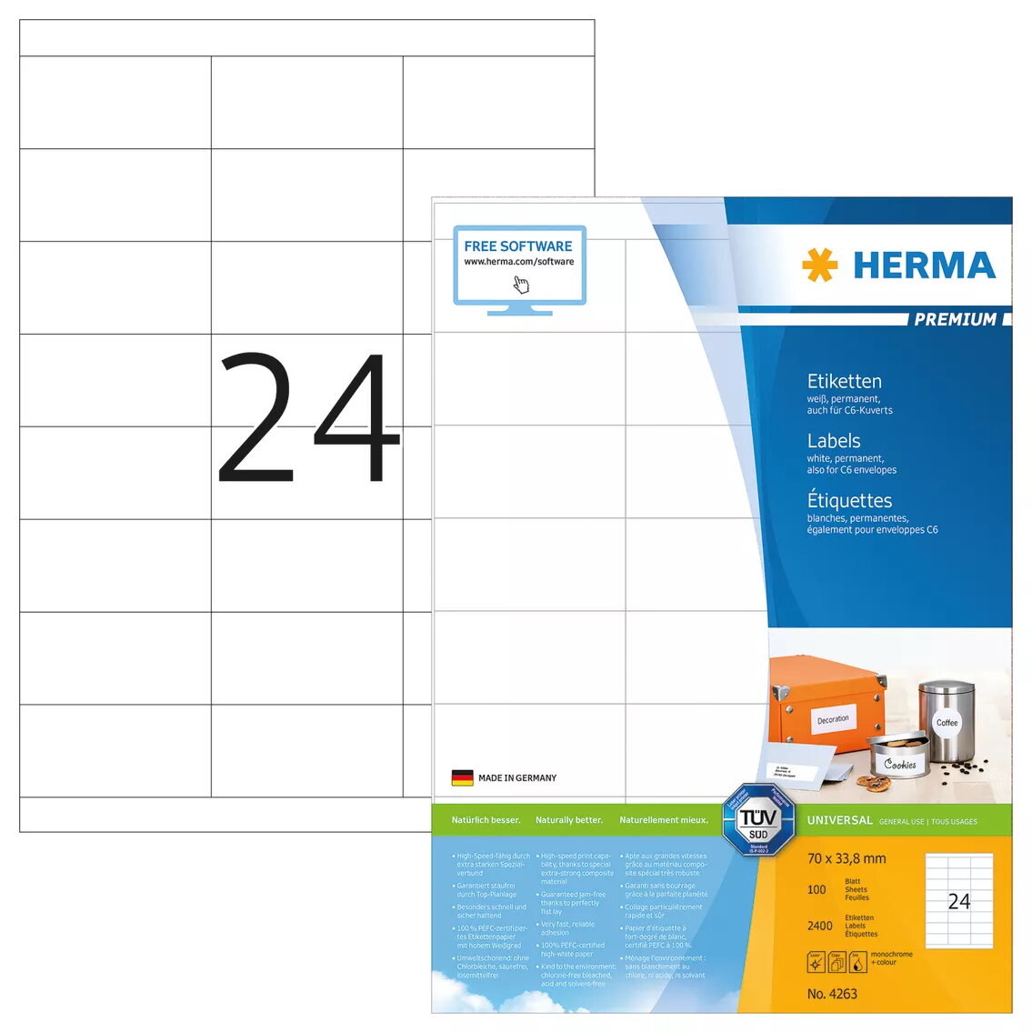 Pašlīmējošās printera etiķetes HERMA Premium A4