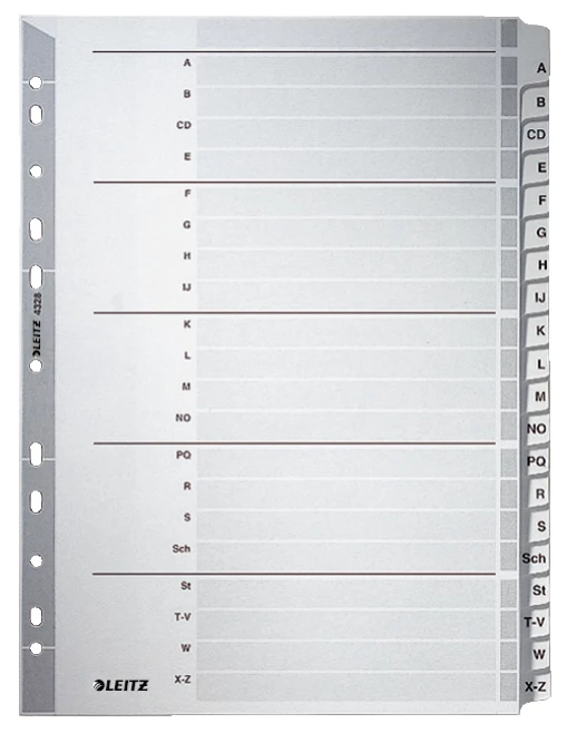 Leitz 43280000 alfabētiskie starplikas, kartons, pelēks