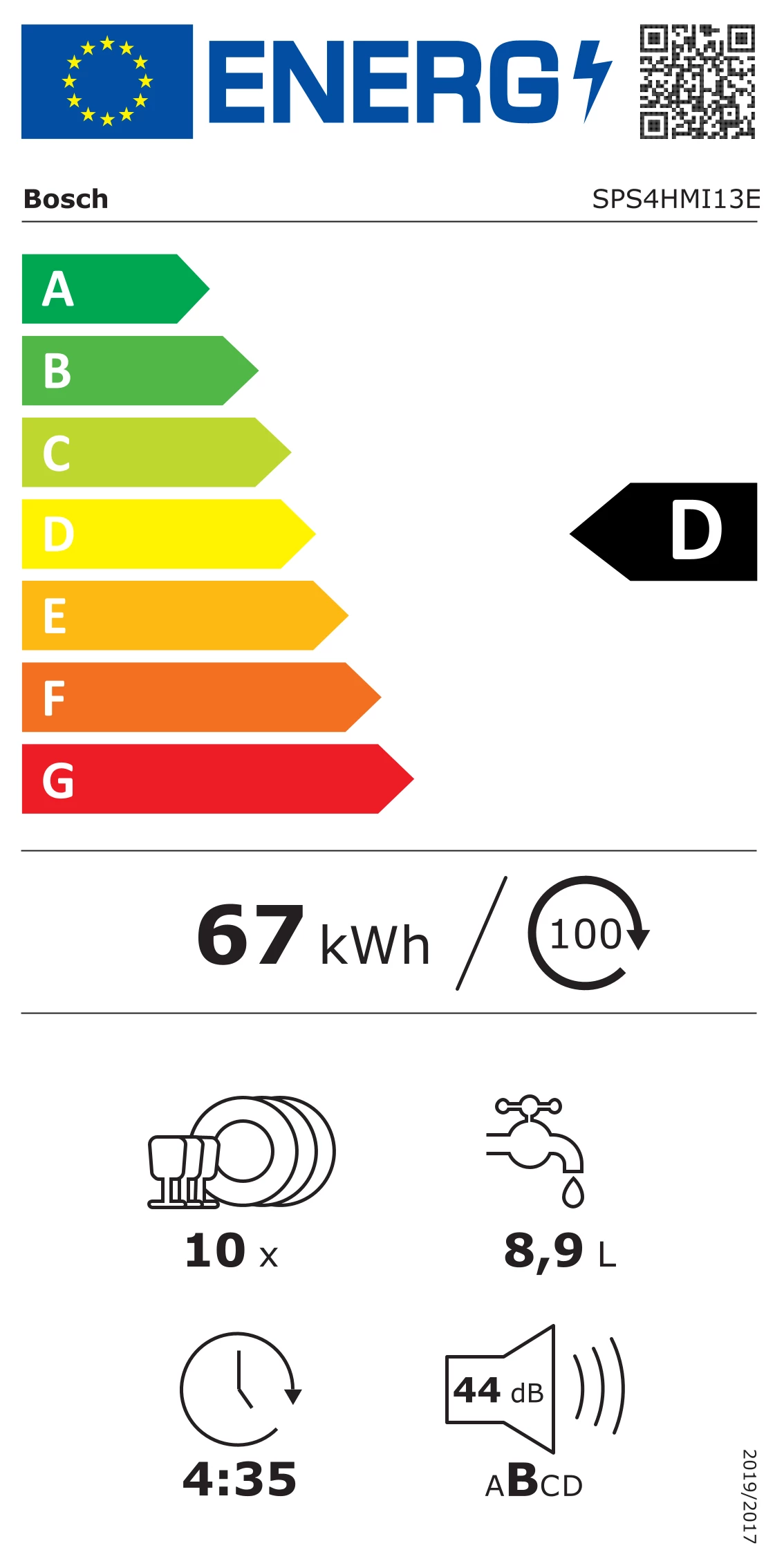 Bosch SPS4HMI13E Brīvi stāvoša trauku mazgājamā