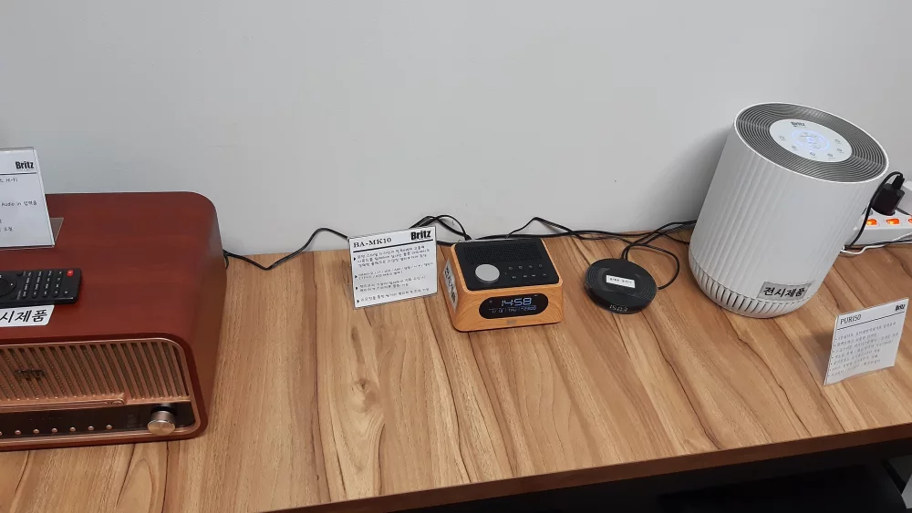 Speakers on a store display table