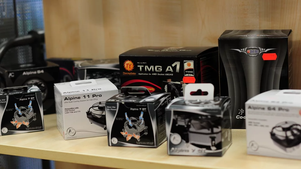 PC cooler packages on a shop shelf