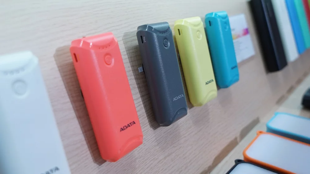 Colourful power banks on display