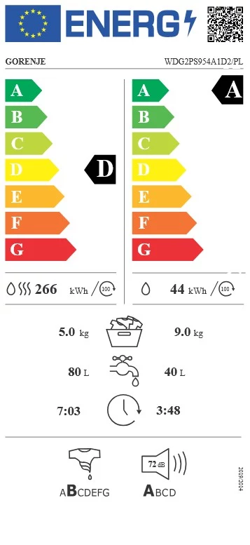 Gorenje WDG2PS954A1D2/PL veļas mazgājamā mašīna ar