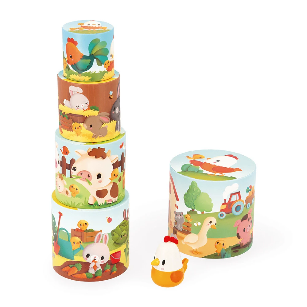 Janod Stacking Pyramid Toy Farm Hen