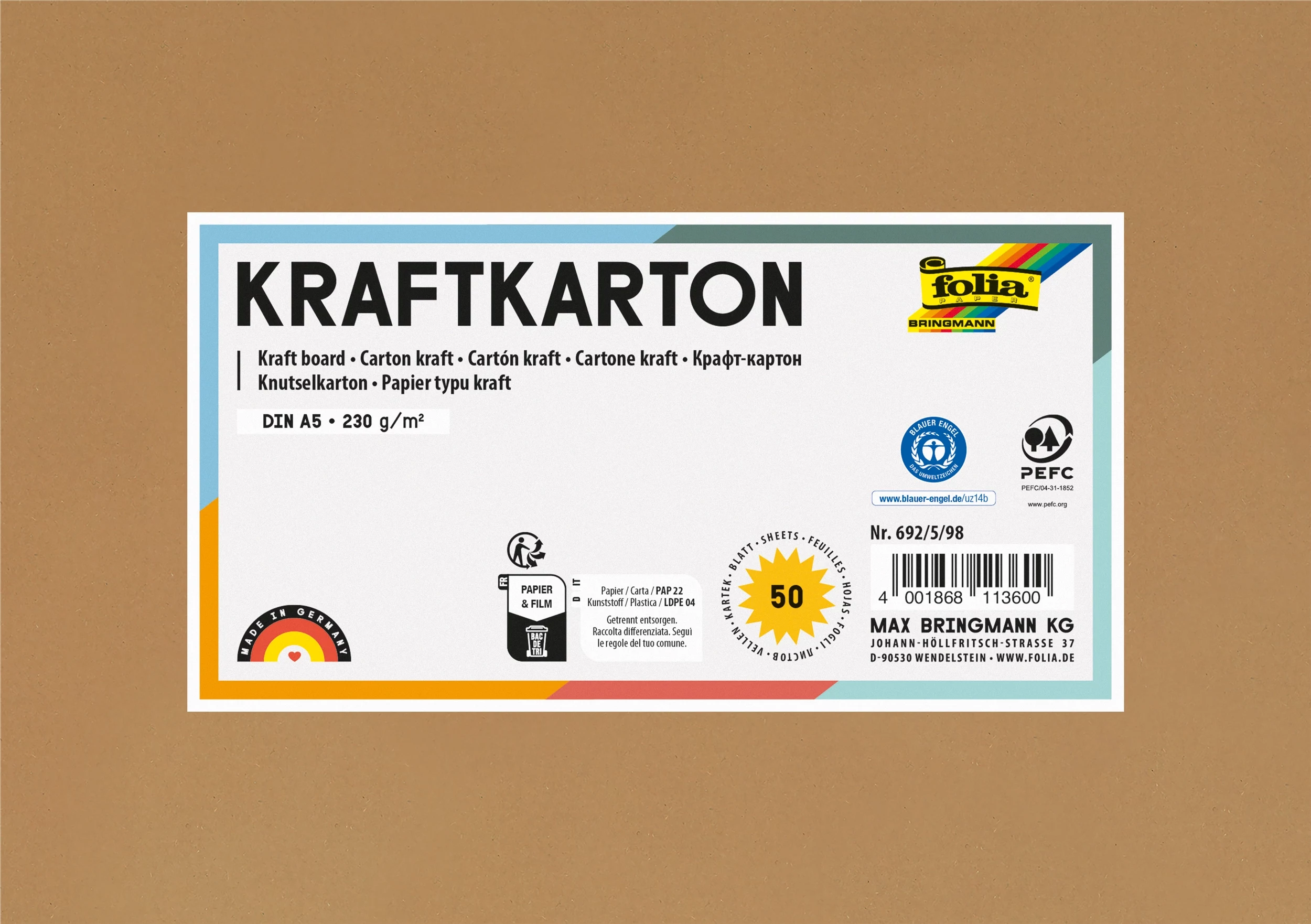 Folia Kraftkarton Kraft Paper Brown 230