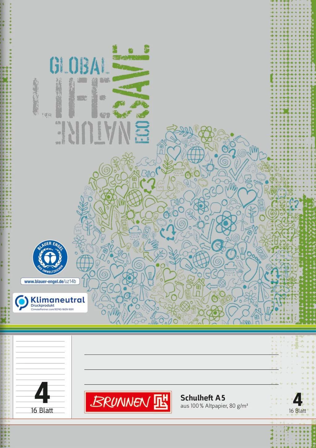BRUNNEN Schulheft Recycling A4 Lineatur 4