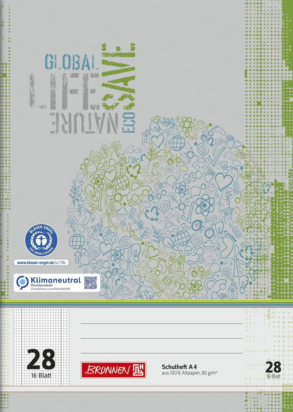 BRUNNEN Recycling skolas burtnīca A4 Lineatur