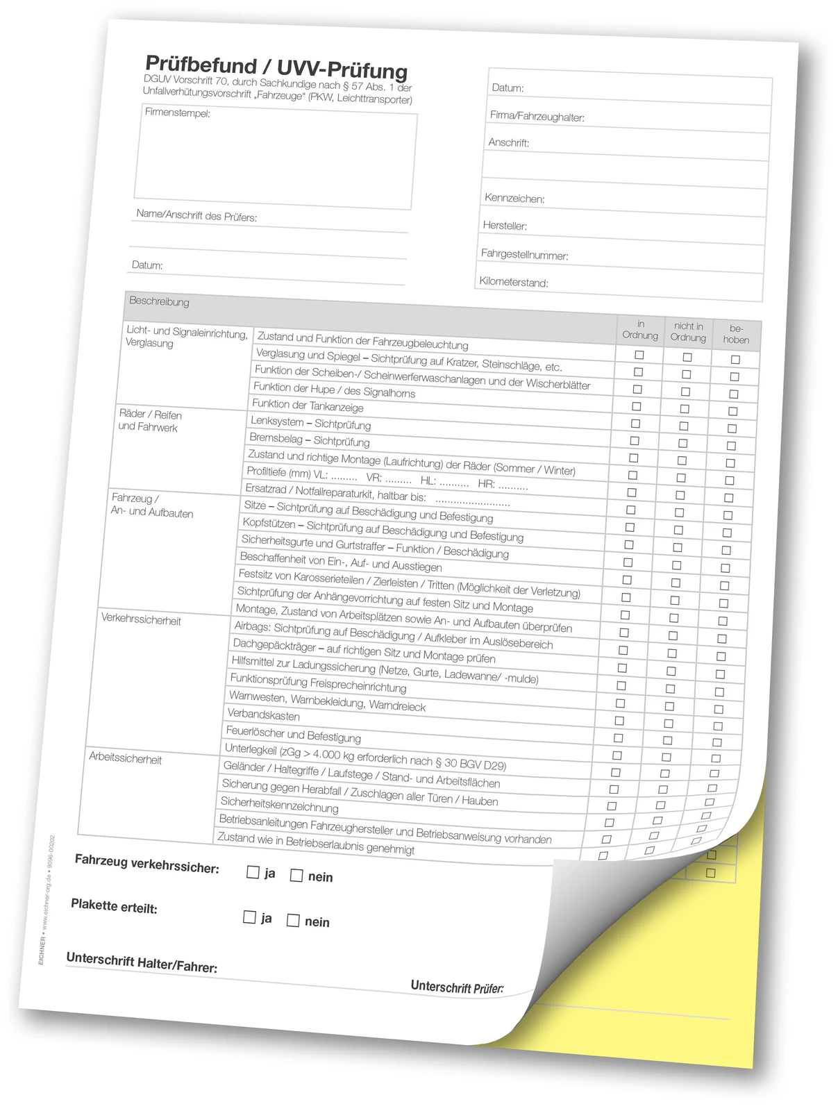 Eichner Inspection Report Form Book, 1