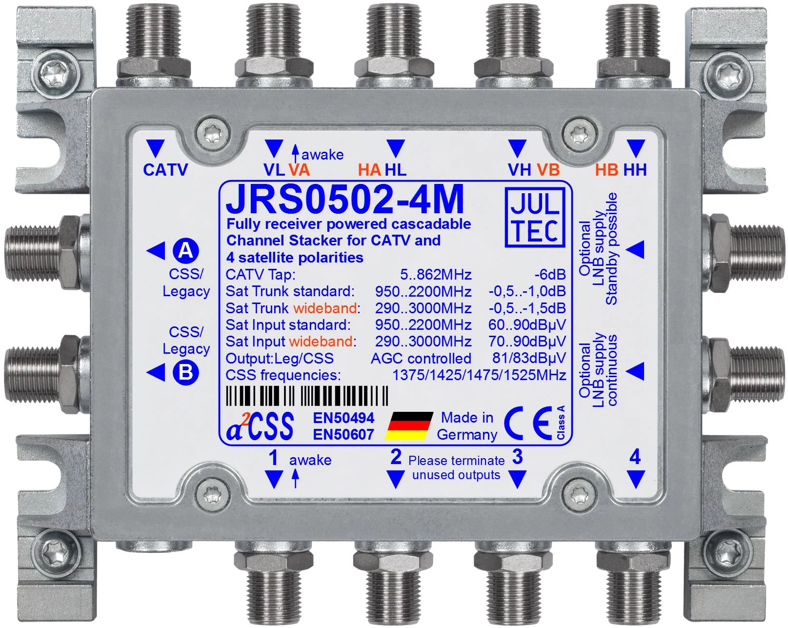 JULTEC JRS0502-4M 4x1 SAT/Terrestrial Multiswitch, 2