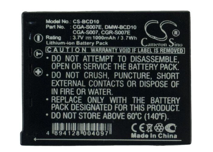 CAMERON SINO Battery CGA-S007 DMW-BCD10 for