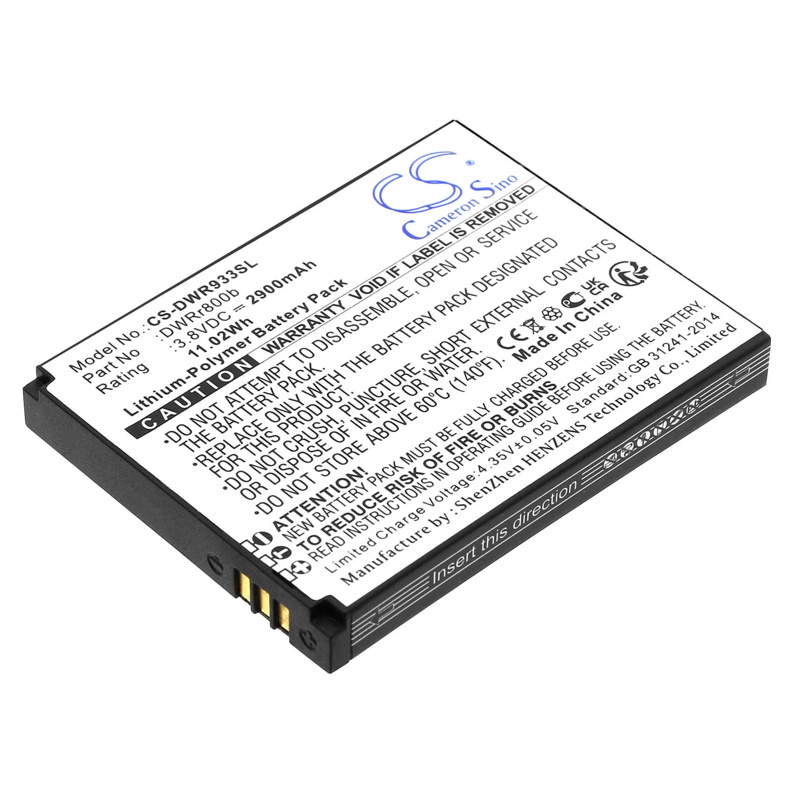 CAMERON SINO Battery Type DWRR800B 6BT-R800B-2901