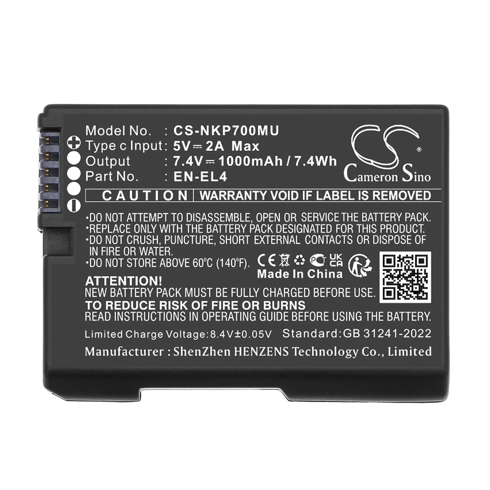 CAMERON SINO Battery Type EN-EL4 A