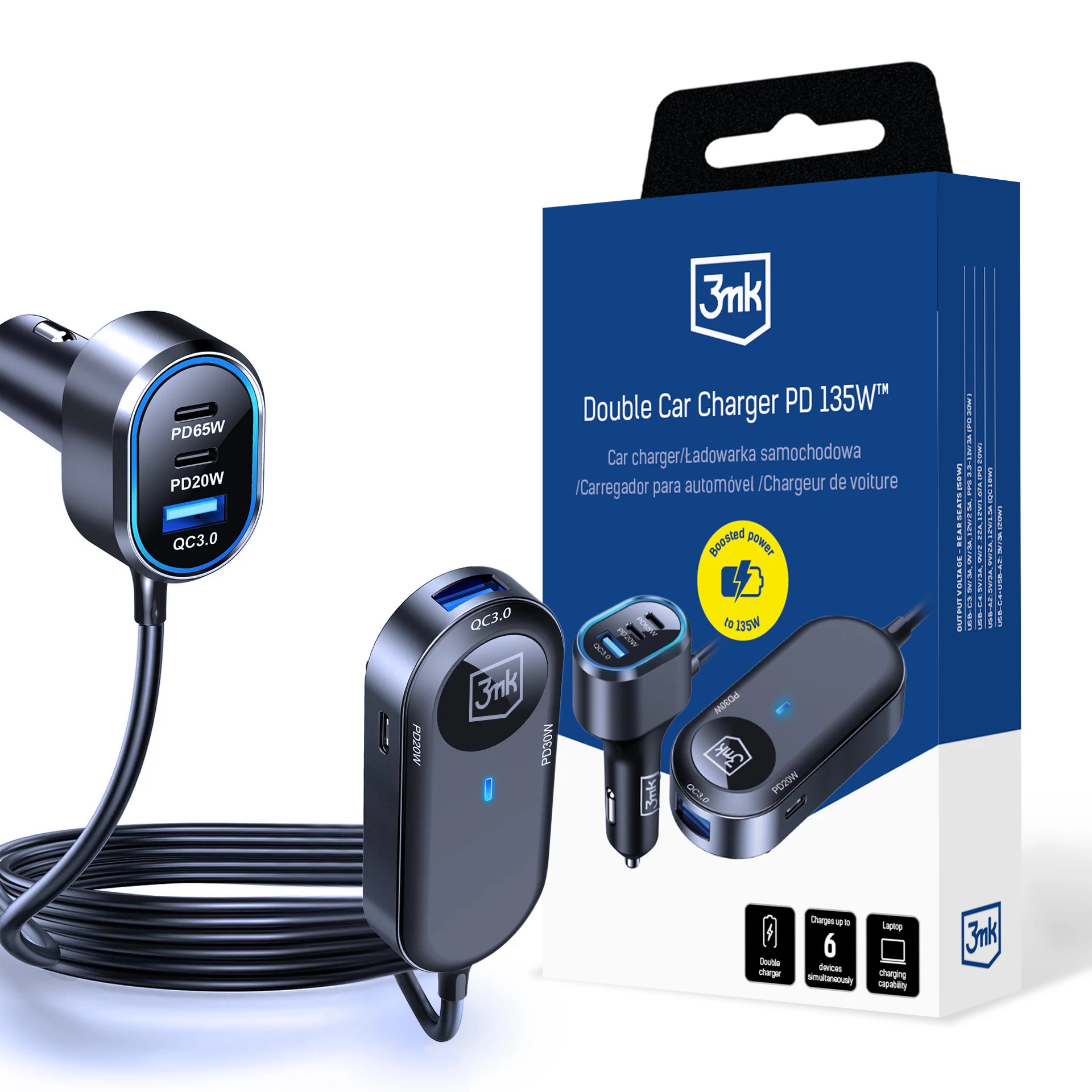 3MK Double Car Charger 135W