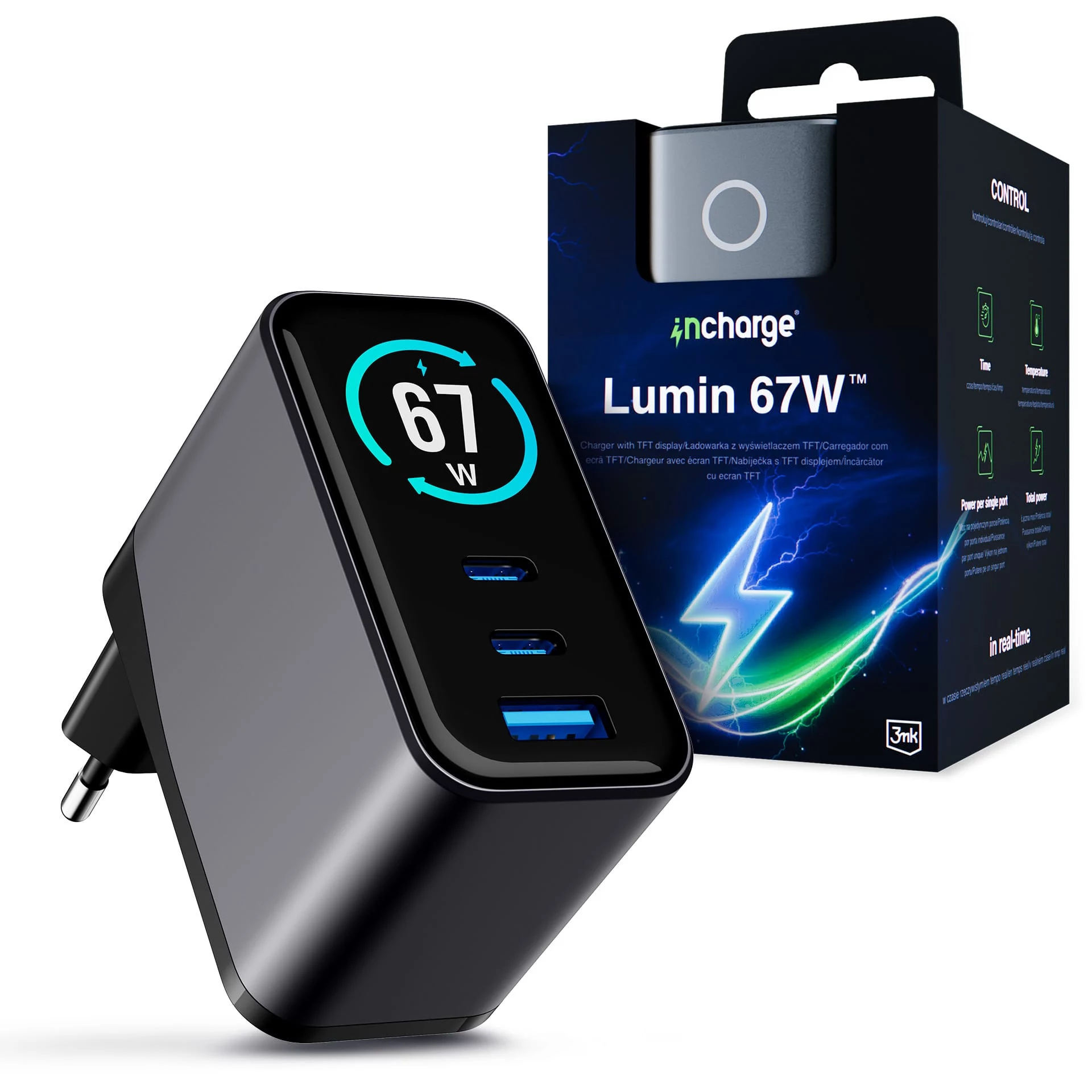 3mk InCharge Lumin 67W QC4+ Display