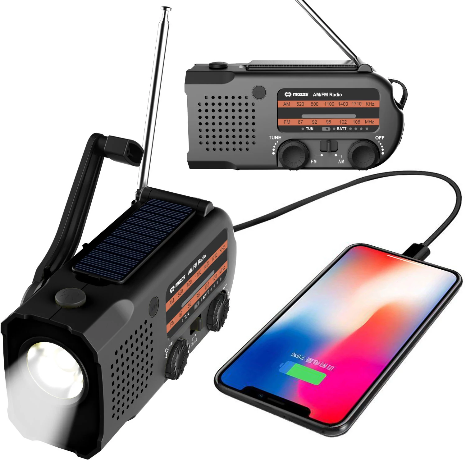 MOZOS ER-01 Saules un dinamoelektriskais AM/FM