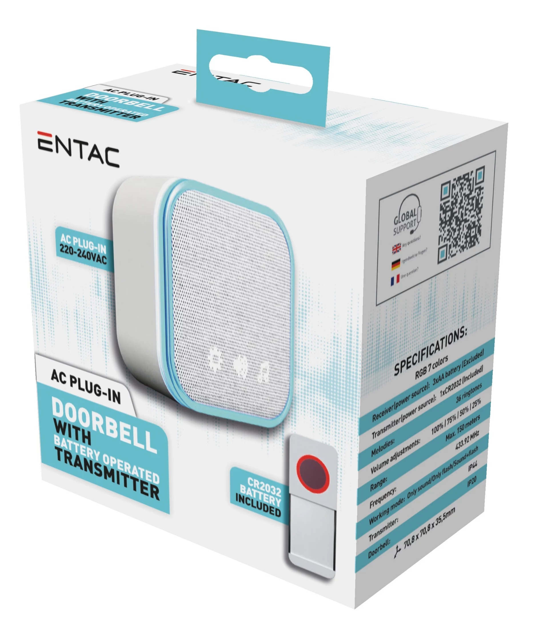 ENTAC Wireless Doorbell AC Plug-in IP44