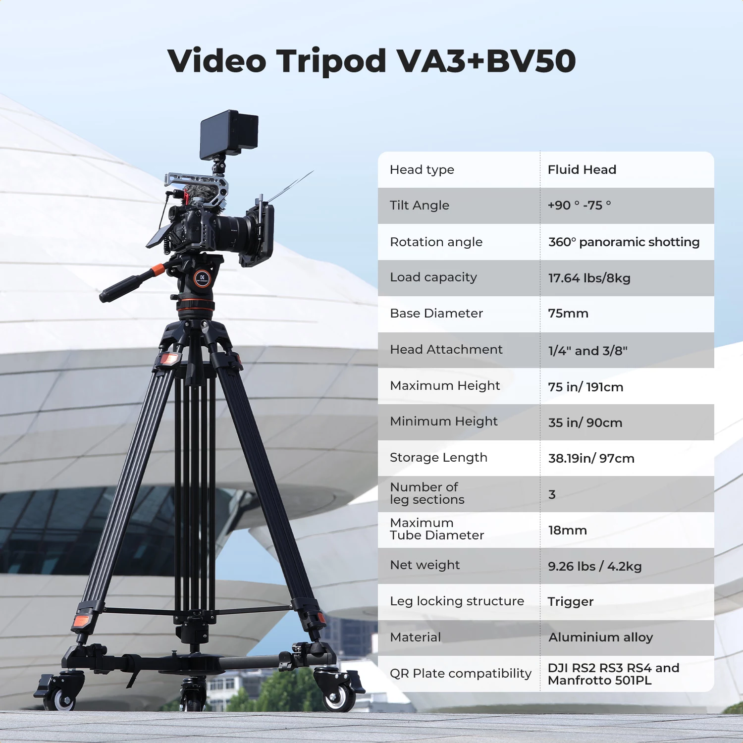 K&F Concept Professional Video Tripod with