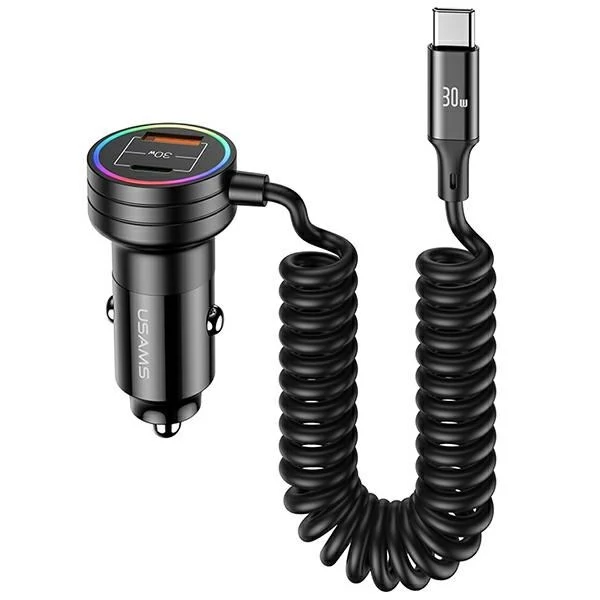 USAMS Auto lādētājs 60W 2xUSB-C 1xUSB-A
