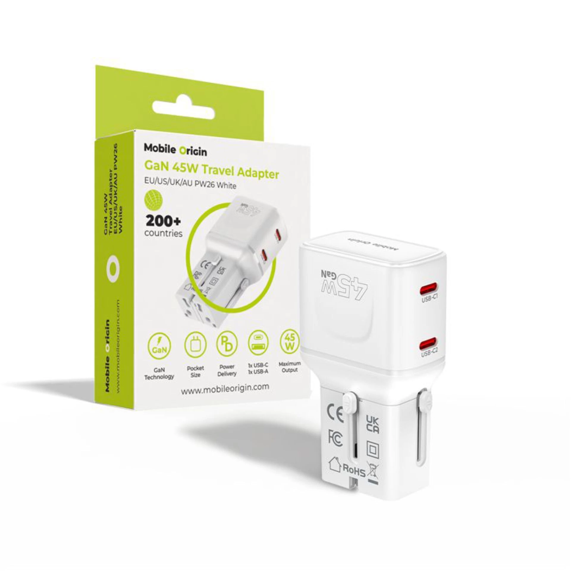 Mobile Origin 45W Travel Adapter EU/US/UK/AU