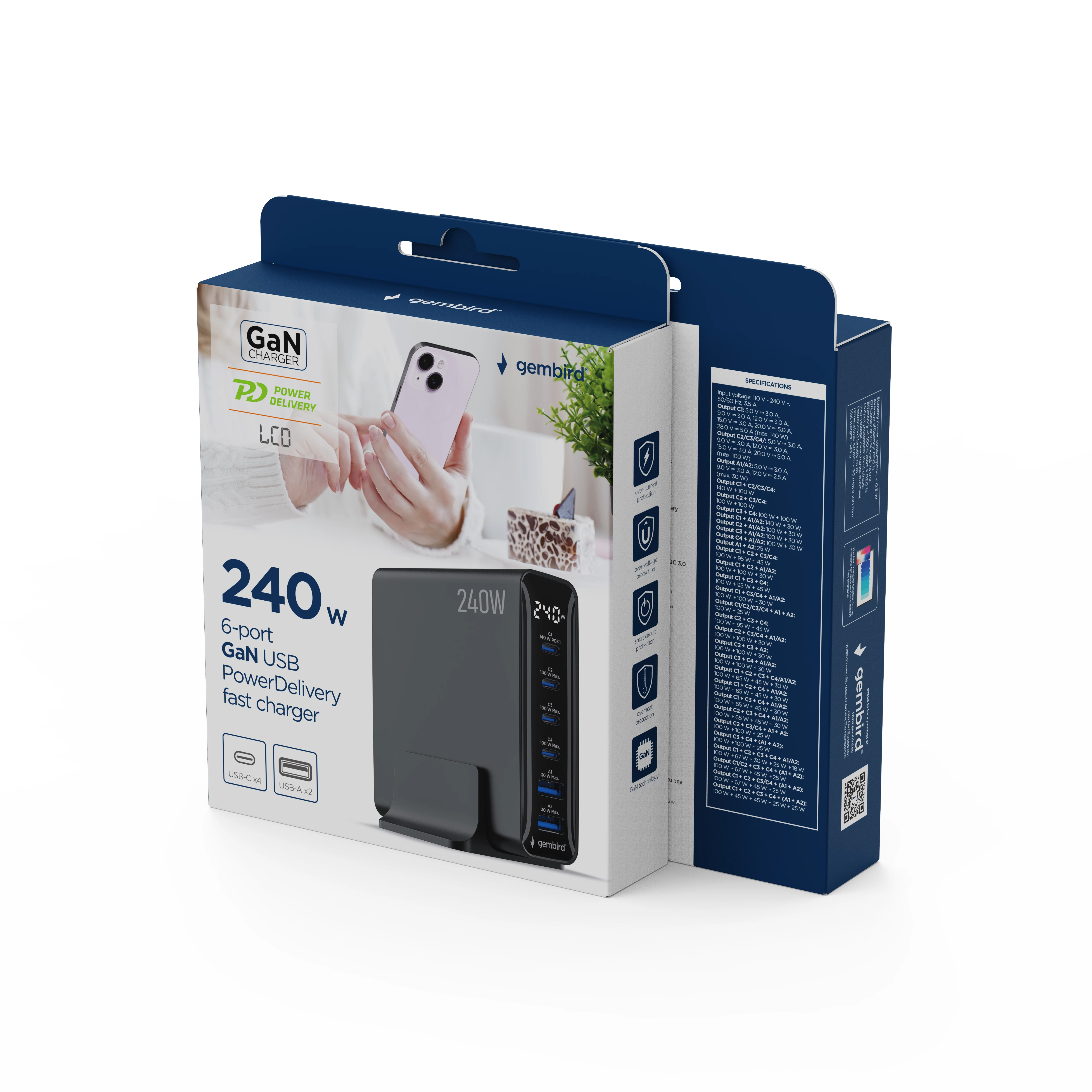 Gembird TA-UC-2A4C-PD240-01-BK 6-Port USB Lādētājs 240W
